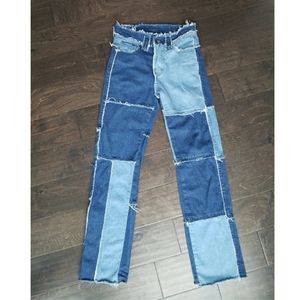 Quilted Patchwork Denim Jeans